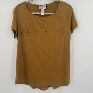 Mary McFadden Collection Shirt Womens Medium Brown Studded Faux Suede Tunic Top